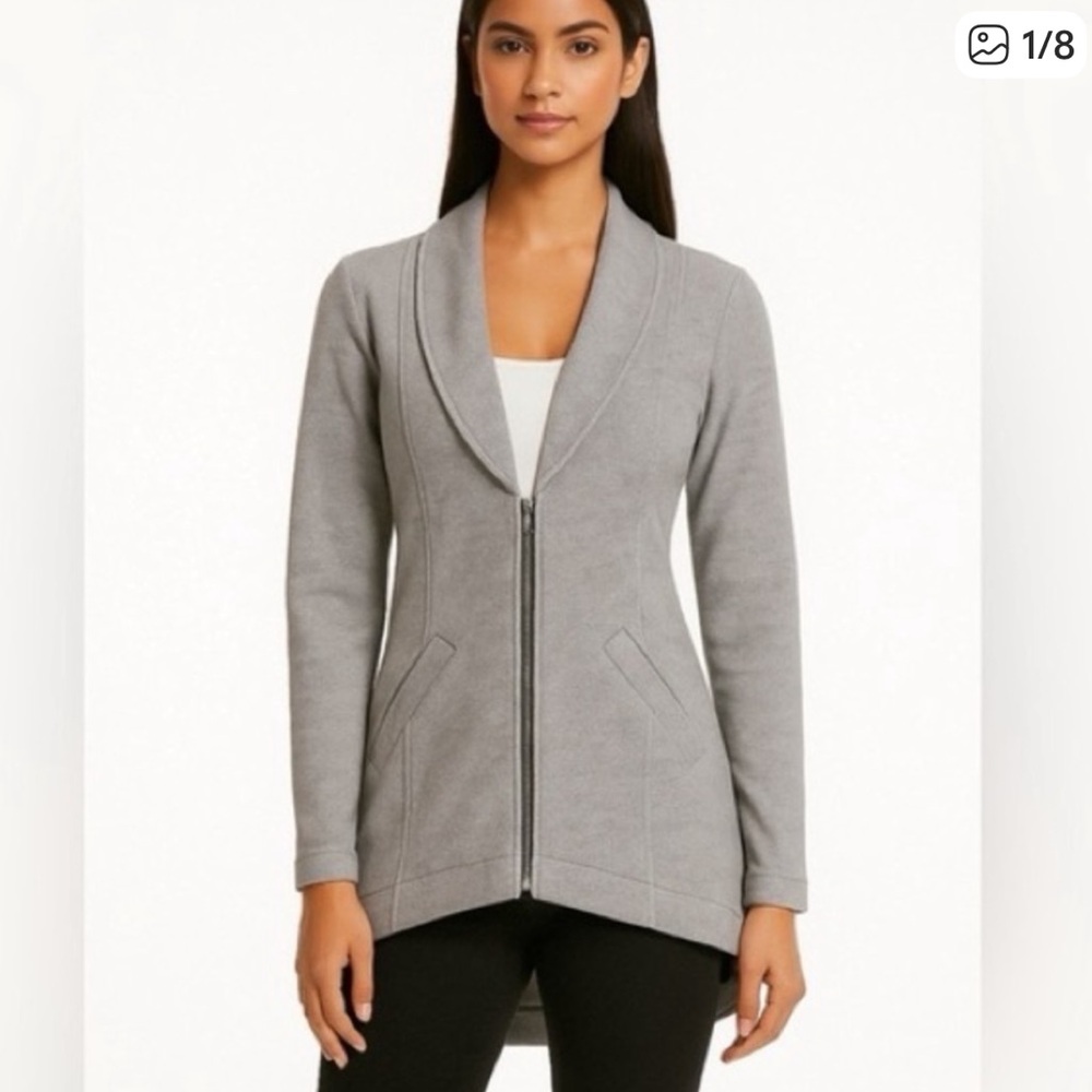 CAbi #5300 Drop Off Zip Back Grey Blazer Jacket Gray White Striped Size Small